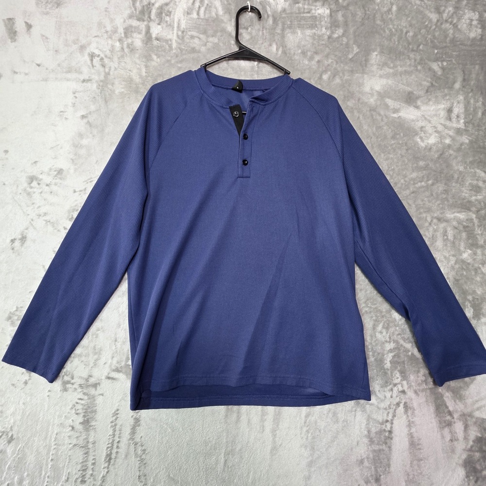 Manfinity Mens Blue Waffle Knit Long Sleeve Henley Shirt Medium Raglan 1440